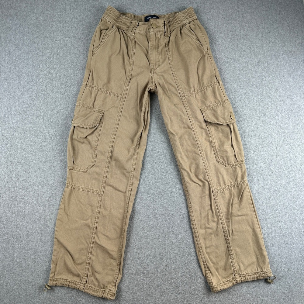 Aeropostale Utility Cargo Pants Womens Small Baggy Wide Leg Tan Elastic Waist‎
